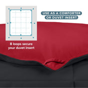 Comforter with text that says use as a comforter or duvet insert.  Shows 8 loops to secure your duvet insert.