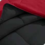 Close up of the comforter folded back showing the two different colored sides