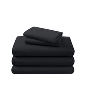 Cotton flannel sheet set folded and stacked on a white background