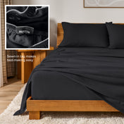 Flannel sheets on a with an inset of a sewn-in tag reading BOTTOM