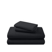 Cotton flannel sheet set folded and stacked on a white background