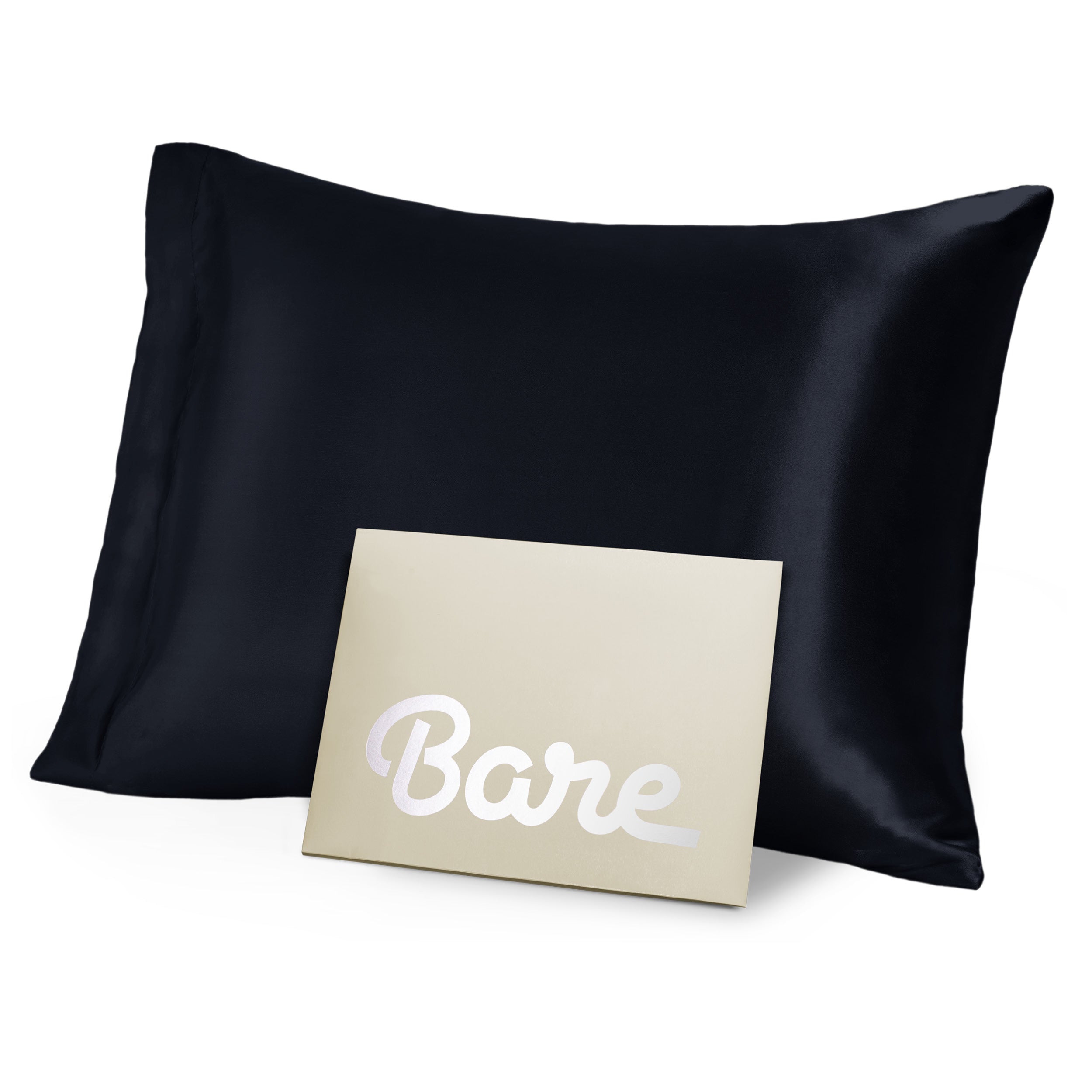 A black mulberry silk pillowcase on a pillow