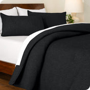 A comforter set on a bed