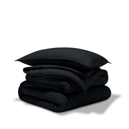 Comforter set stacked on a white background