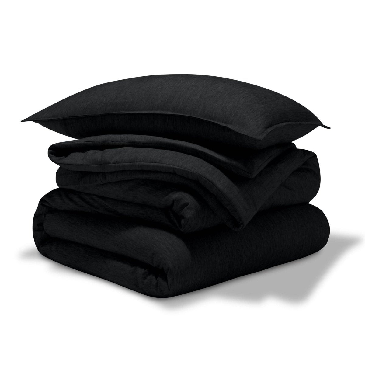 A comforter set folded and stacked