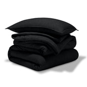 A comforter set folded and stacked