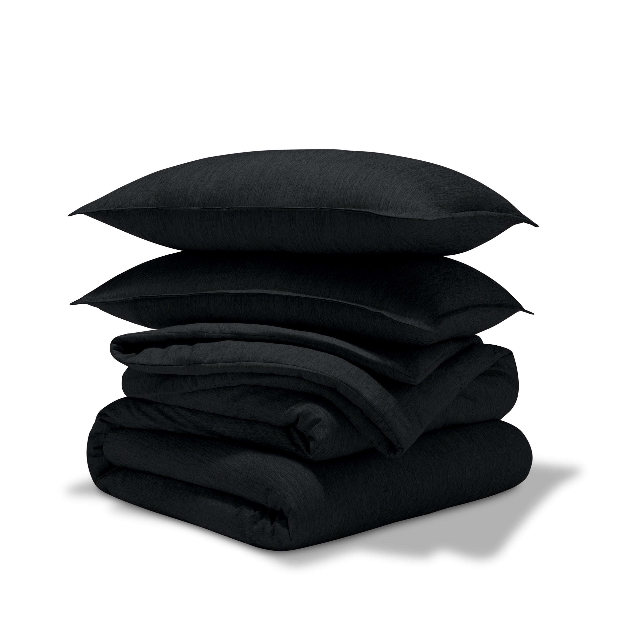 Comforter set stacked on a white background