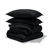 A comforter set folded and stacked