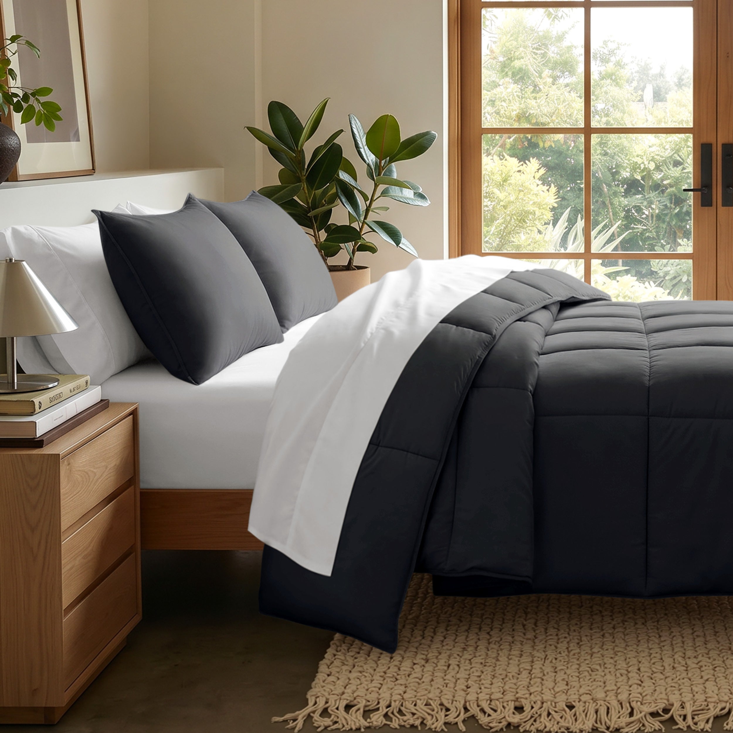 Microfiber comforter set on a bed