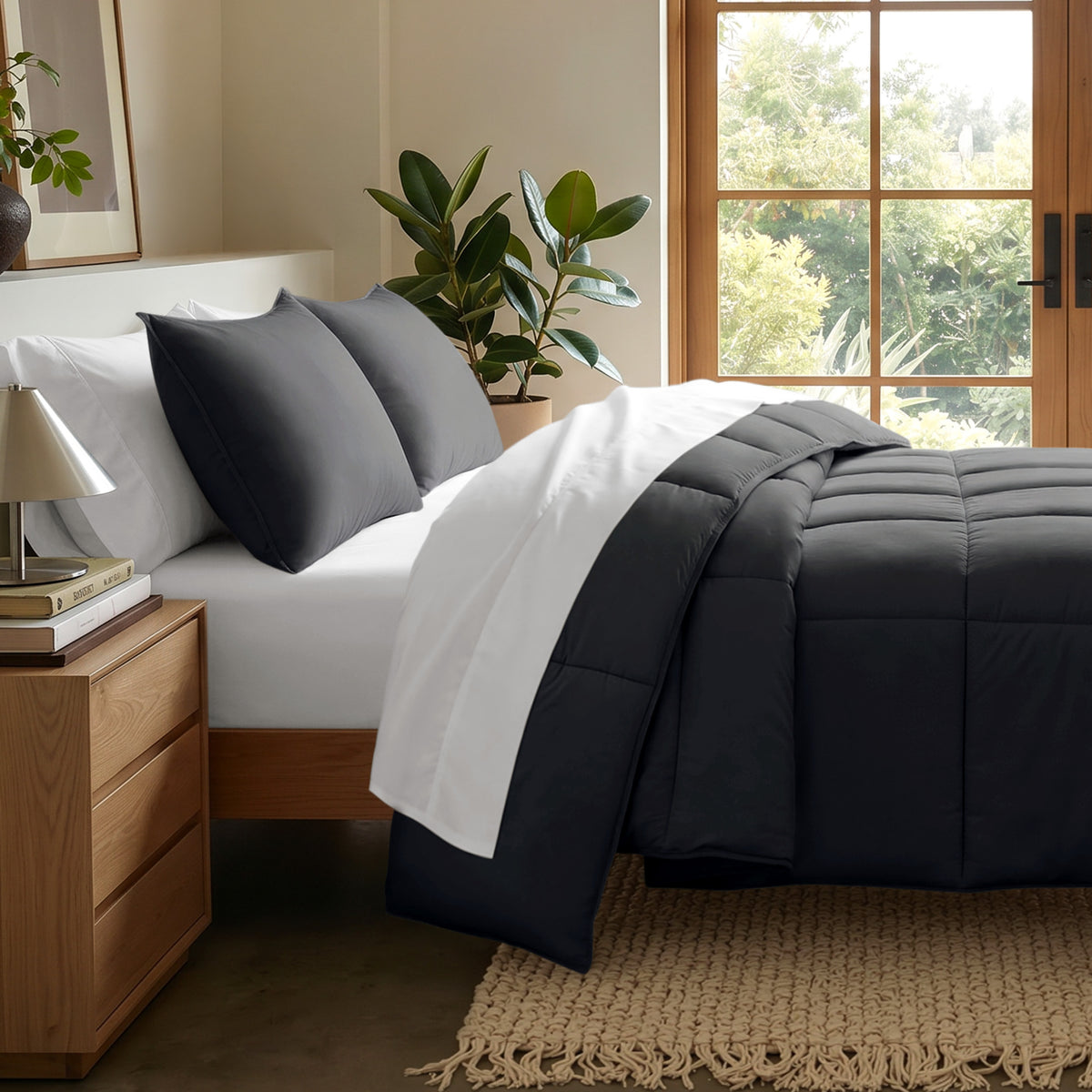 Microfiber comforter set on a bed