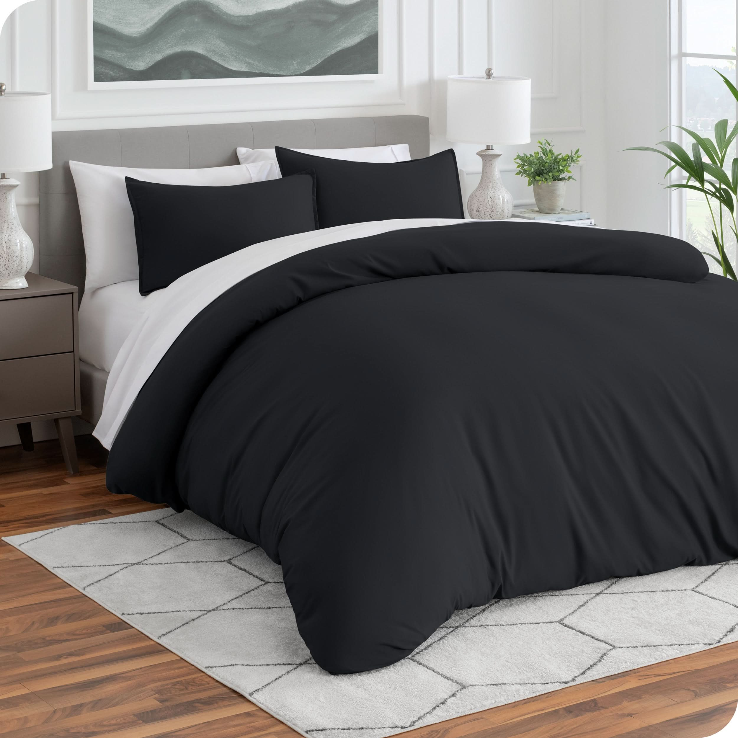 Microfiber duvet cover and matching shams on a mattress