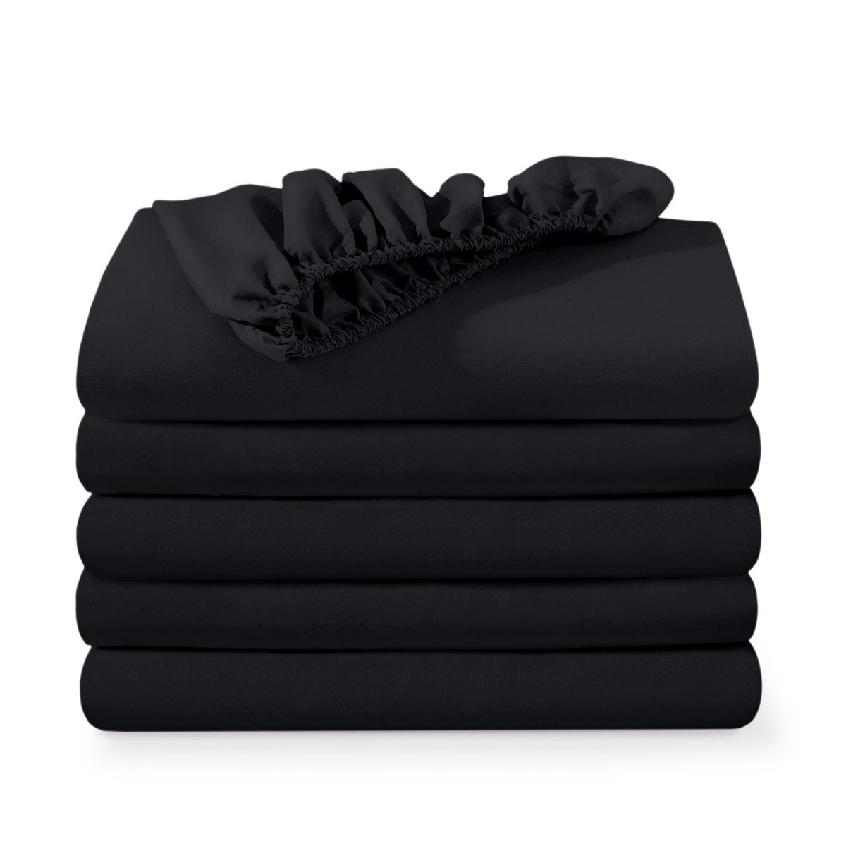 5 ultra soft fitted sheets folded and stacked