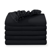 5 ultra soft fitted sheets folded and stacked