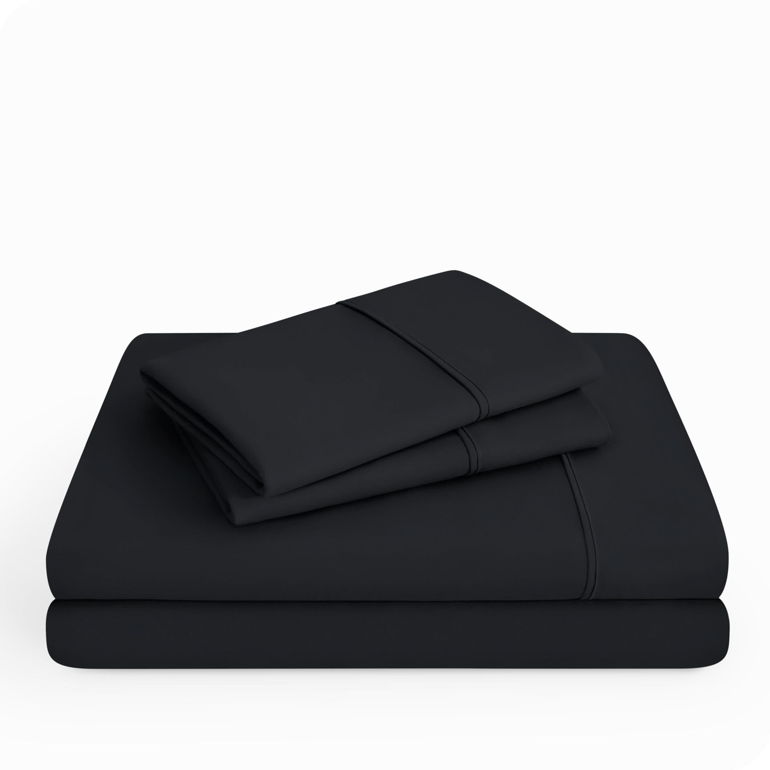 Microfiber sheet set folded and stacked neatly.