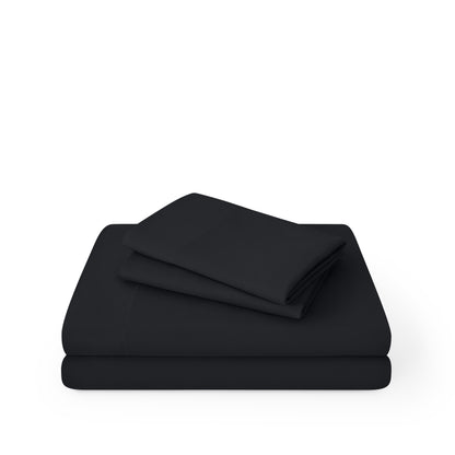Microfiber sheet set folded and stacked on a white background