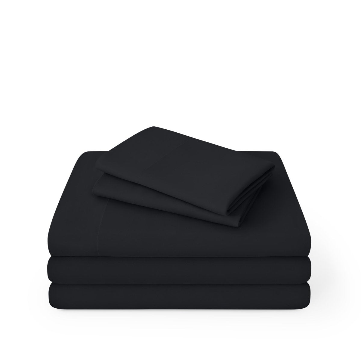 Microfiber sheet set folded and stacked on a white background