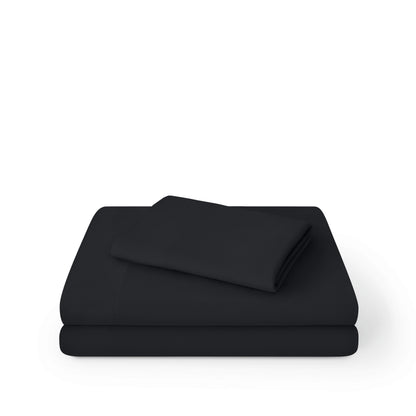 Microfiber sheet set folded and stacked on a white background