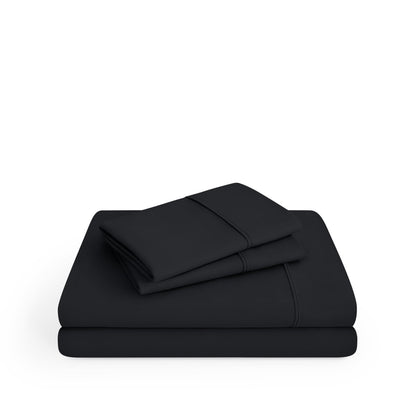 Microfiber sheet set folded and stacked