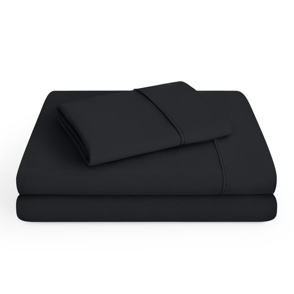 Microfiber sheet set folded and stacked neatly
