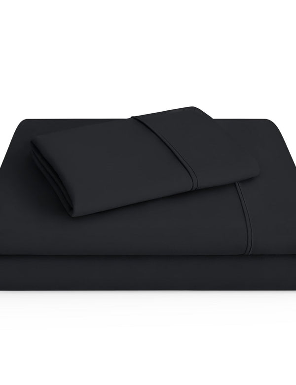 Microfiber sheet set folded and stacked neatly