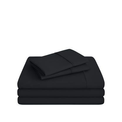 Microfiber sheet set folded and stacked