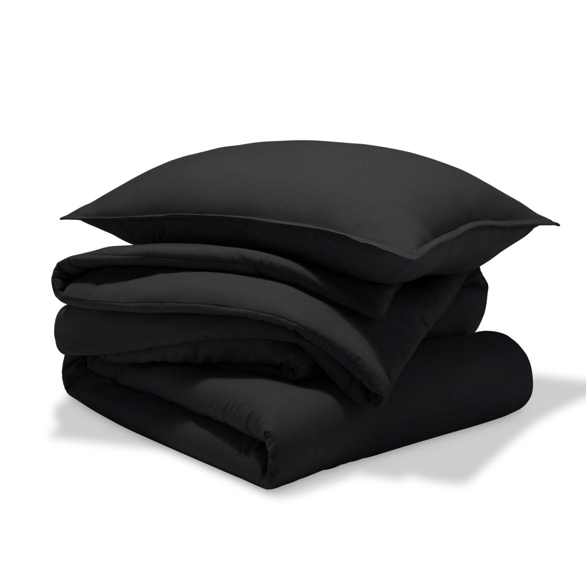 A comforter set folded and stacked