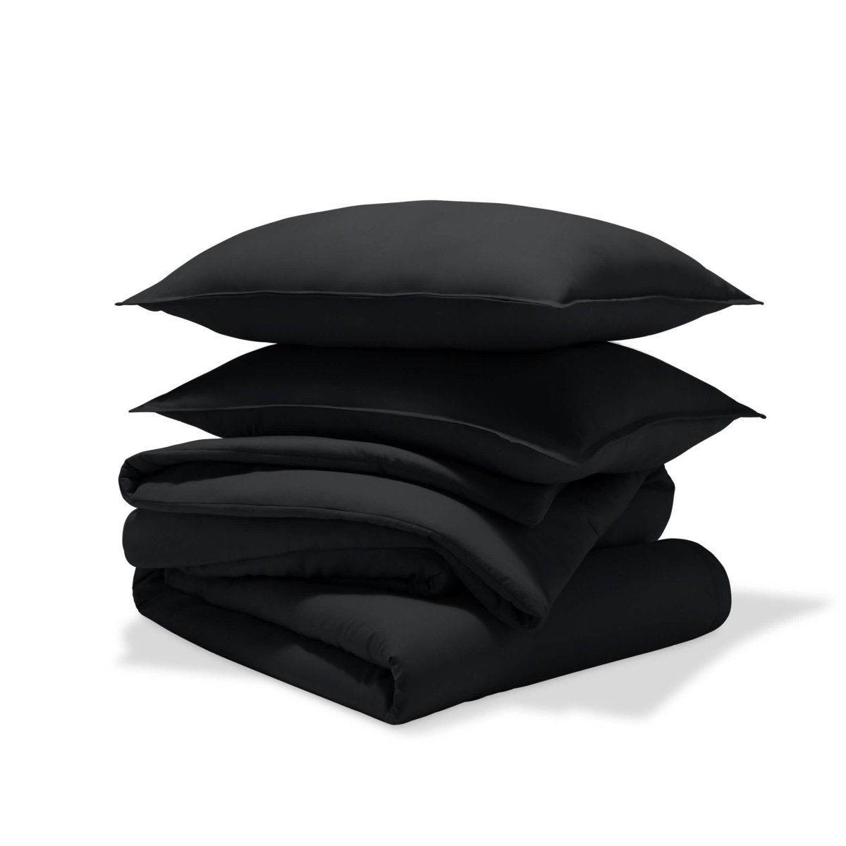 A comforter set folded and stacked