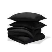 A comforter set folded and stacked