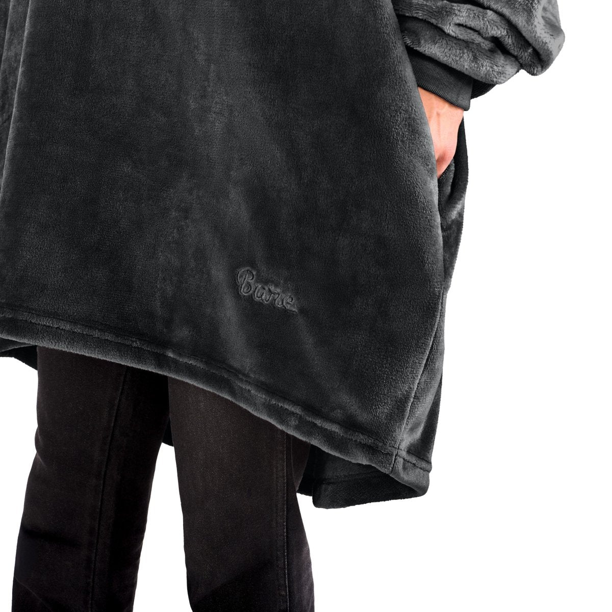 Close up of the side pocket on the wearable blanket