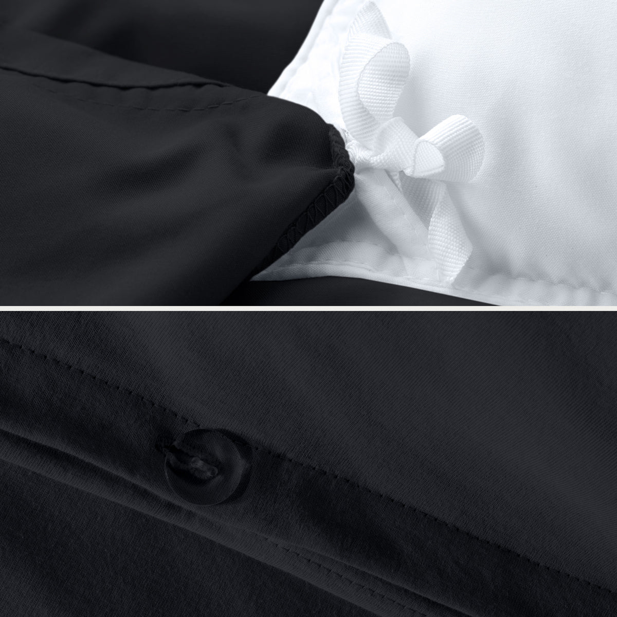 Close up of the ties on a duvet cover and the button closure