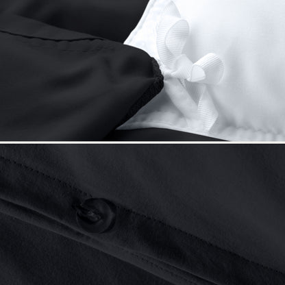 Close up of the ties on a duvet cover and the button closure