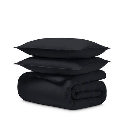 Jersey duvet and pillow shams on a white background