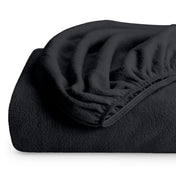 A polar fleece fitted sheet folded