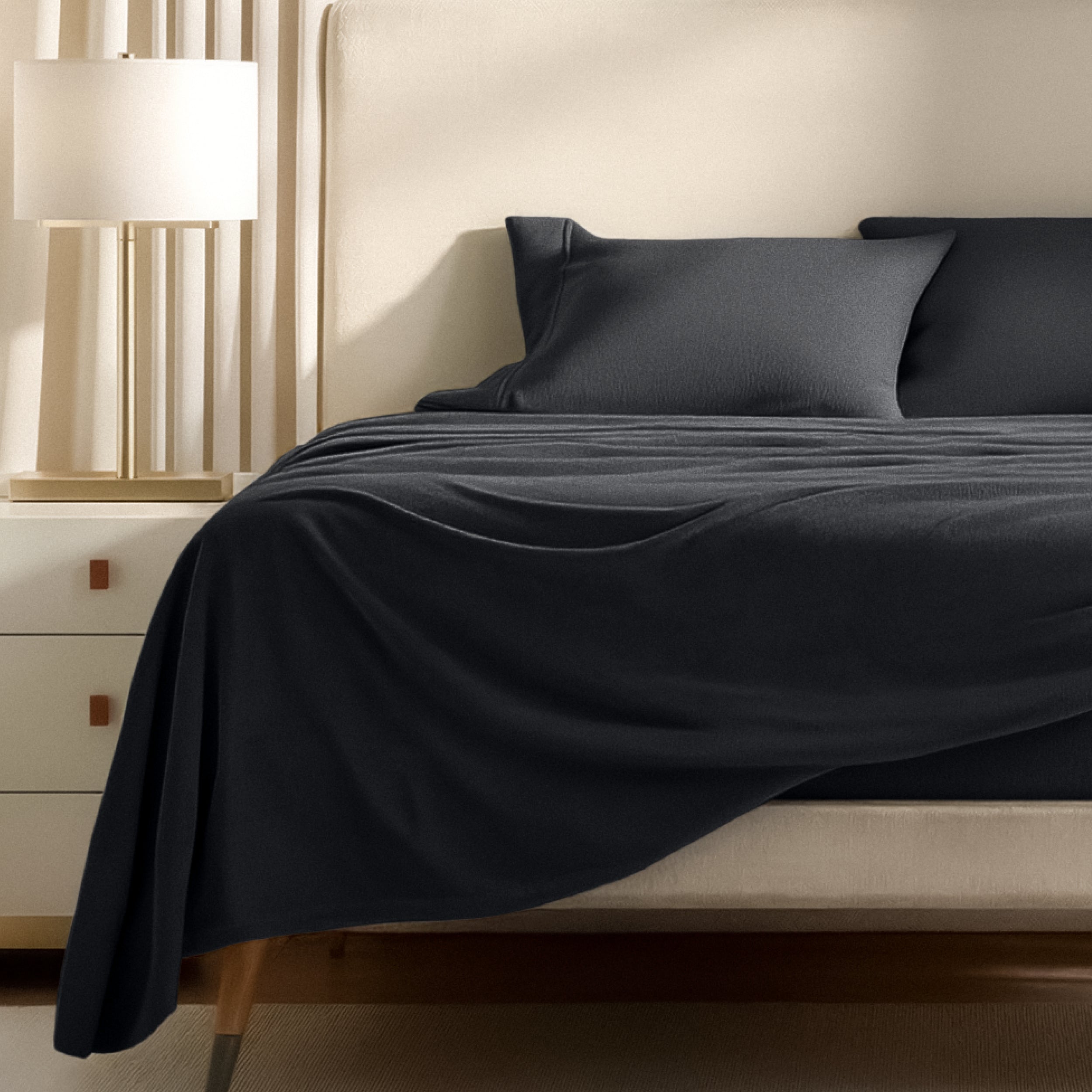 Polar fleece sheets on a bed