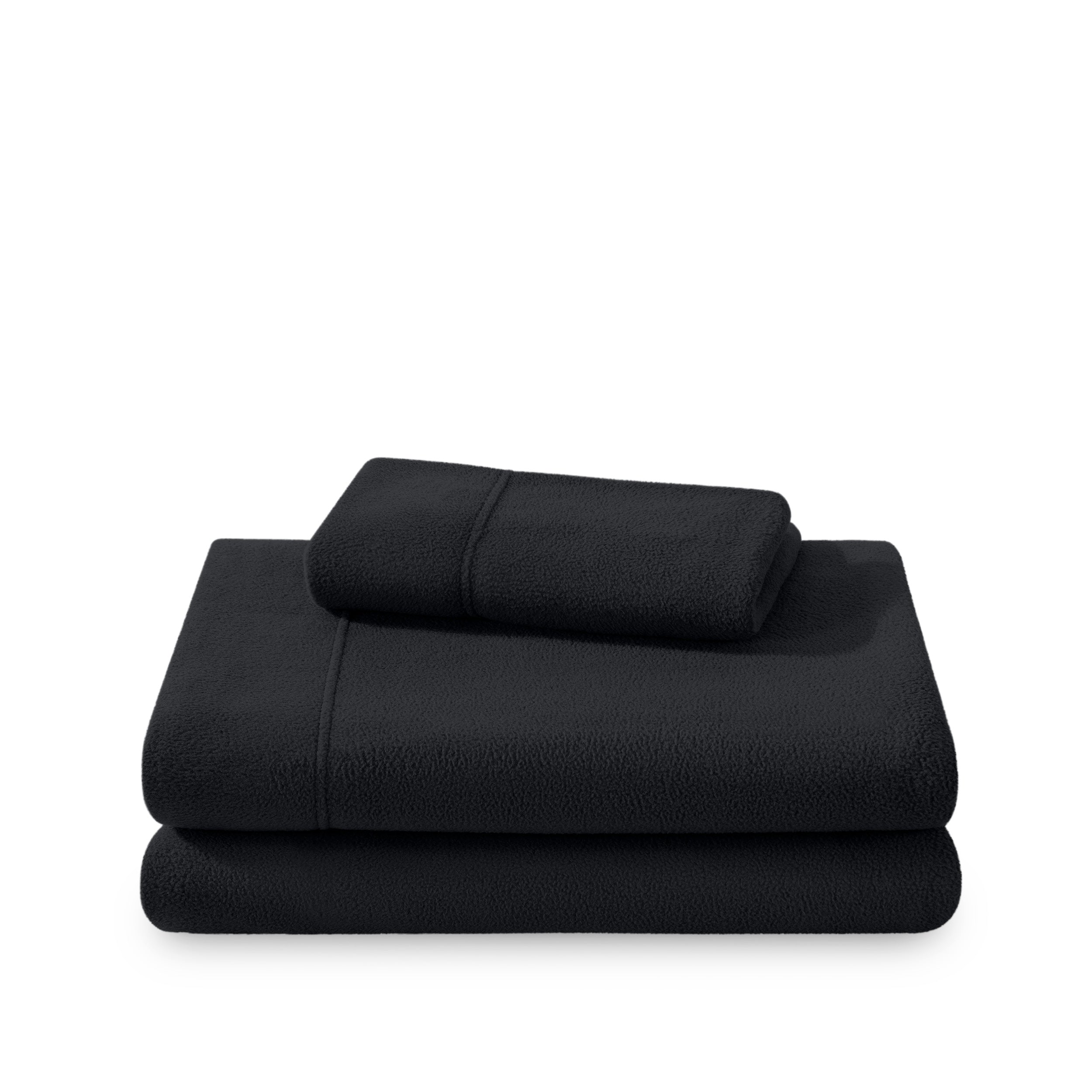 Polar fleece sheet set folded and stacked