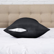 Zipper closure satin pillowcase on a bed