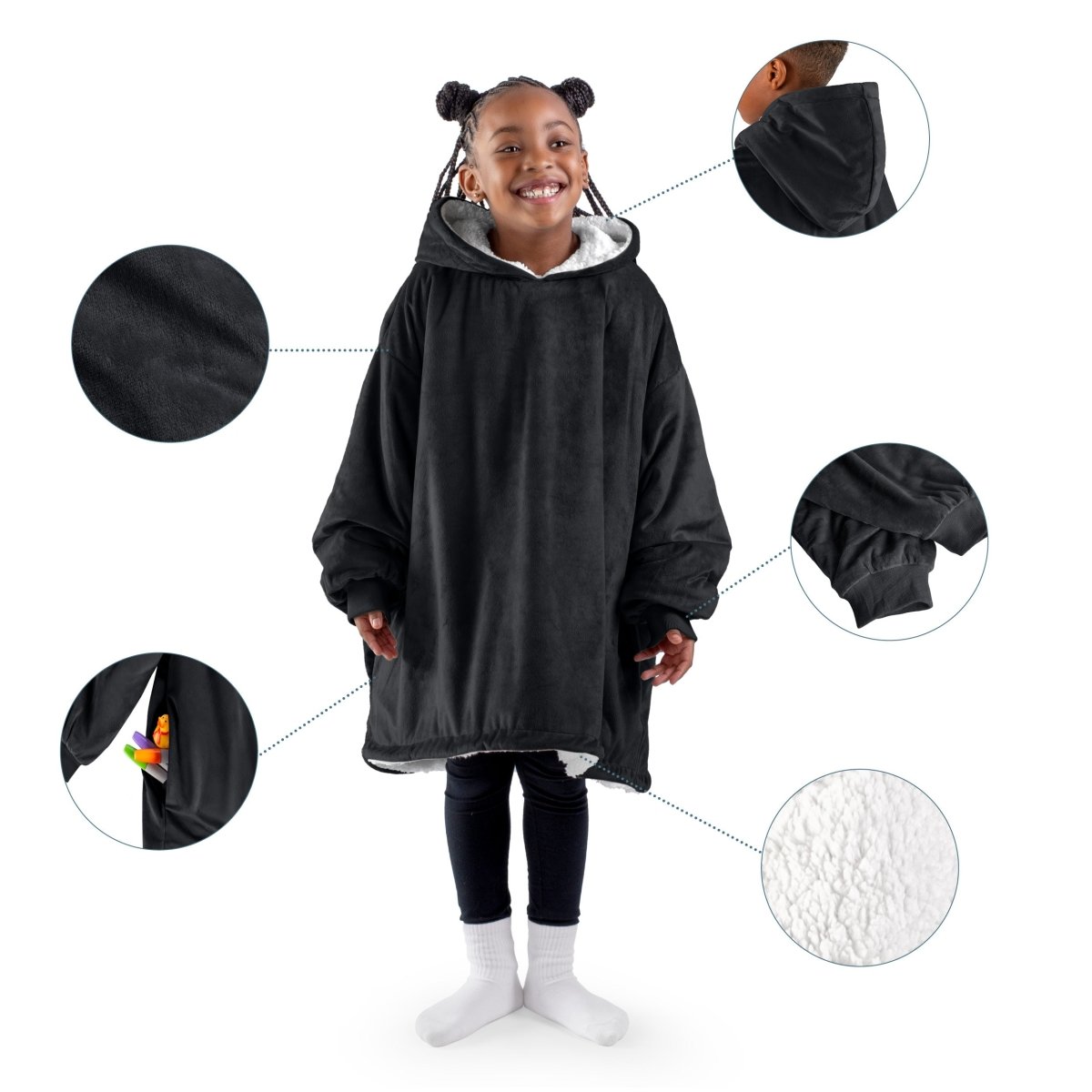 Close up of features of the wearable blanket