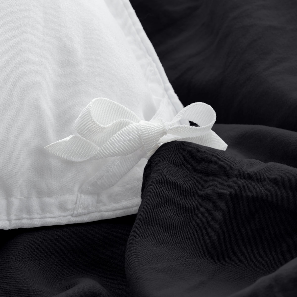 Close-up of a corner tie for a duvet cover
