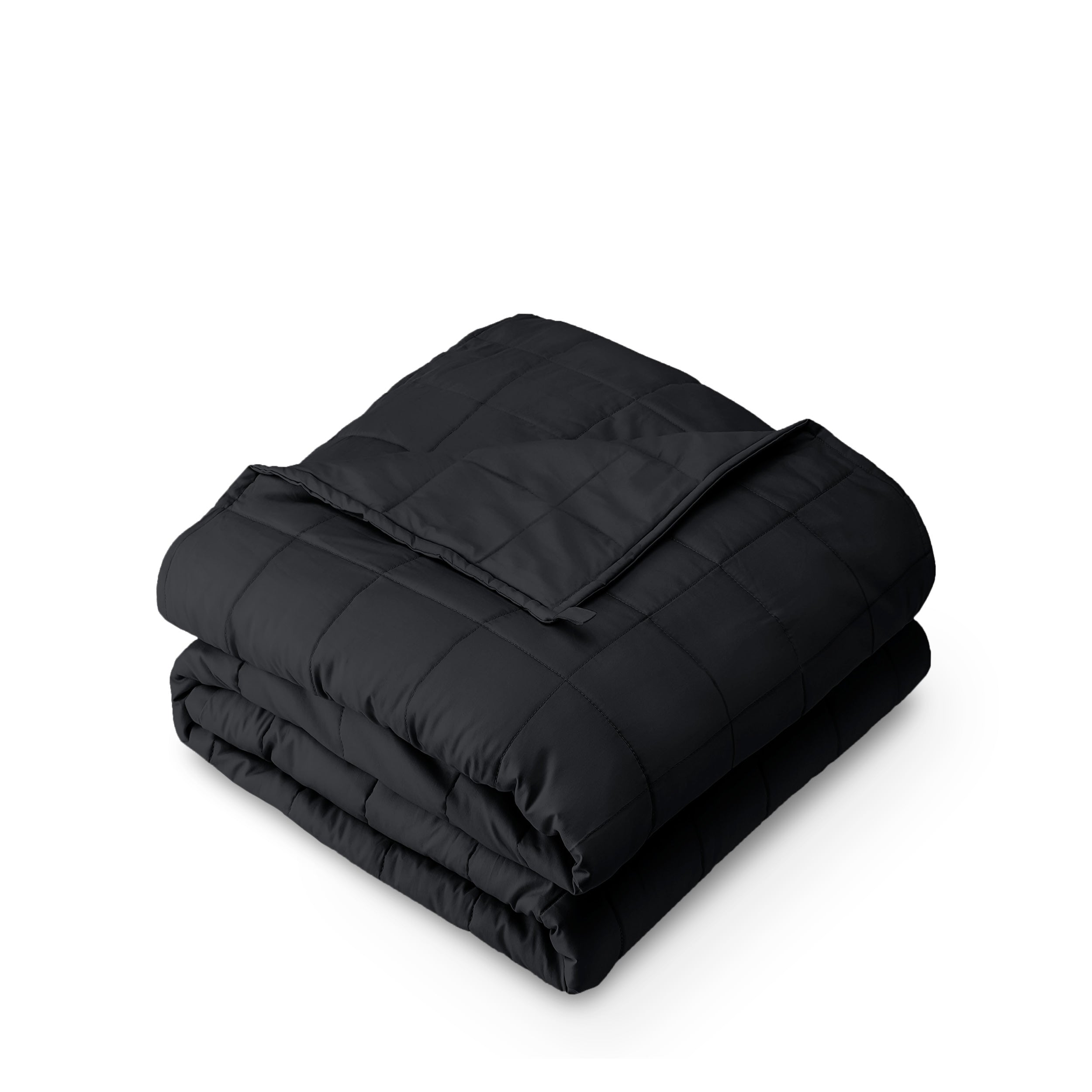 A folded cotton weighted blanket with a white background