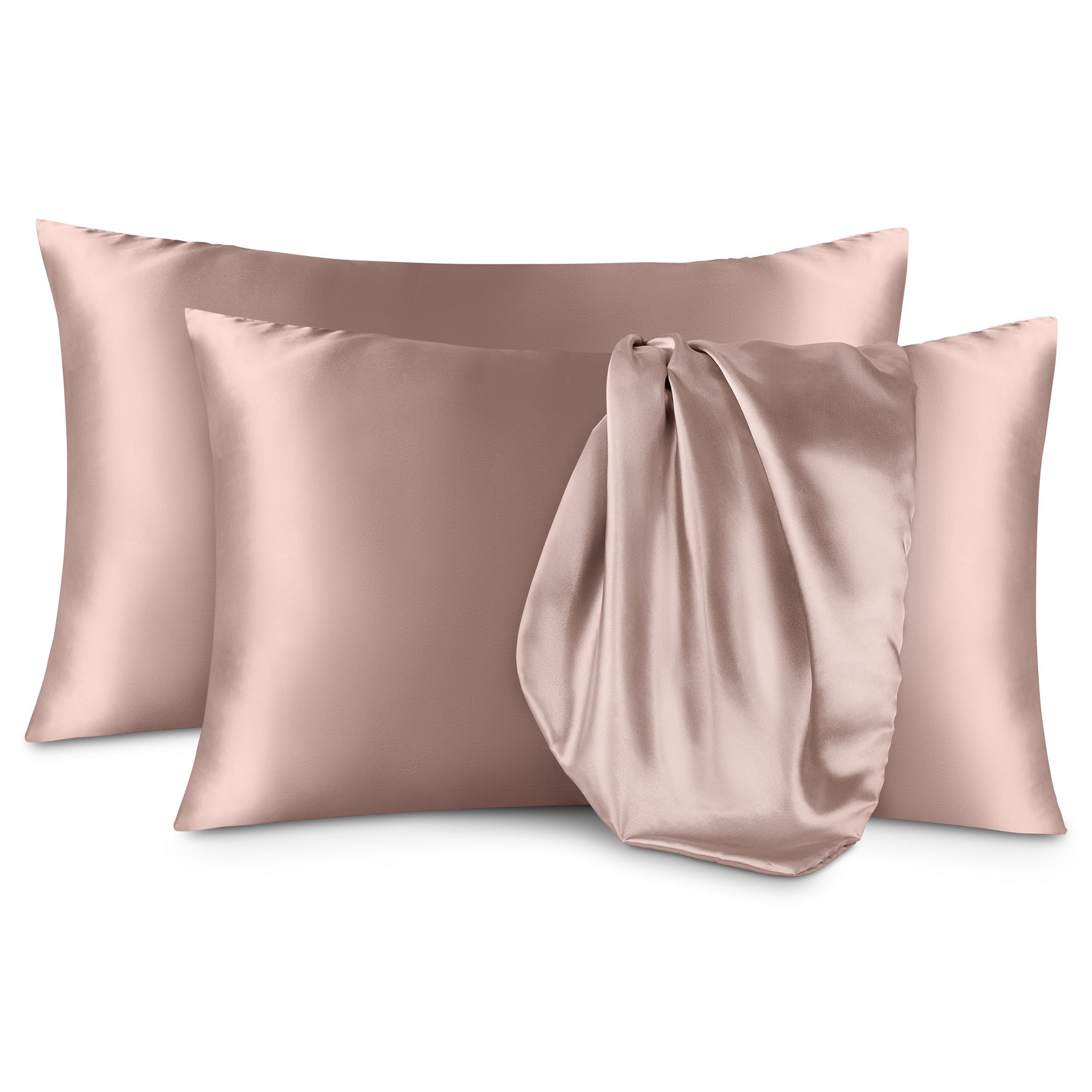 Two satin pillowcases on a white background