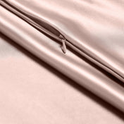 Close-up of poly satin pillowcase with a zipper