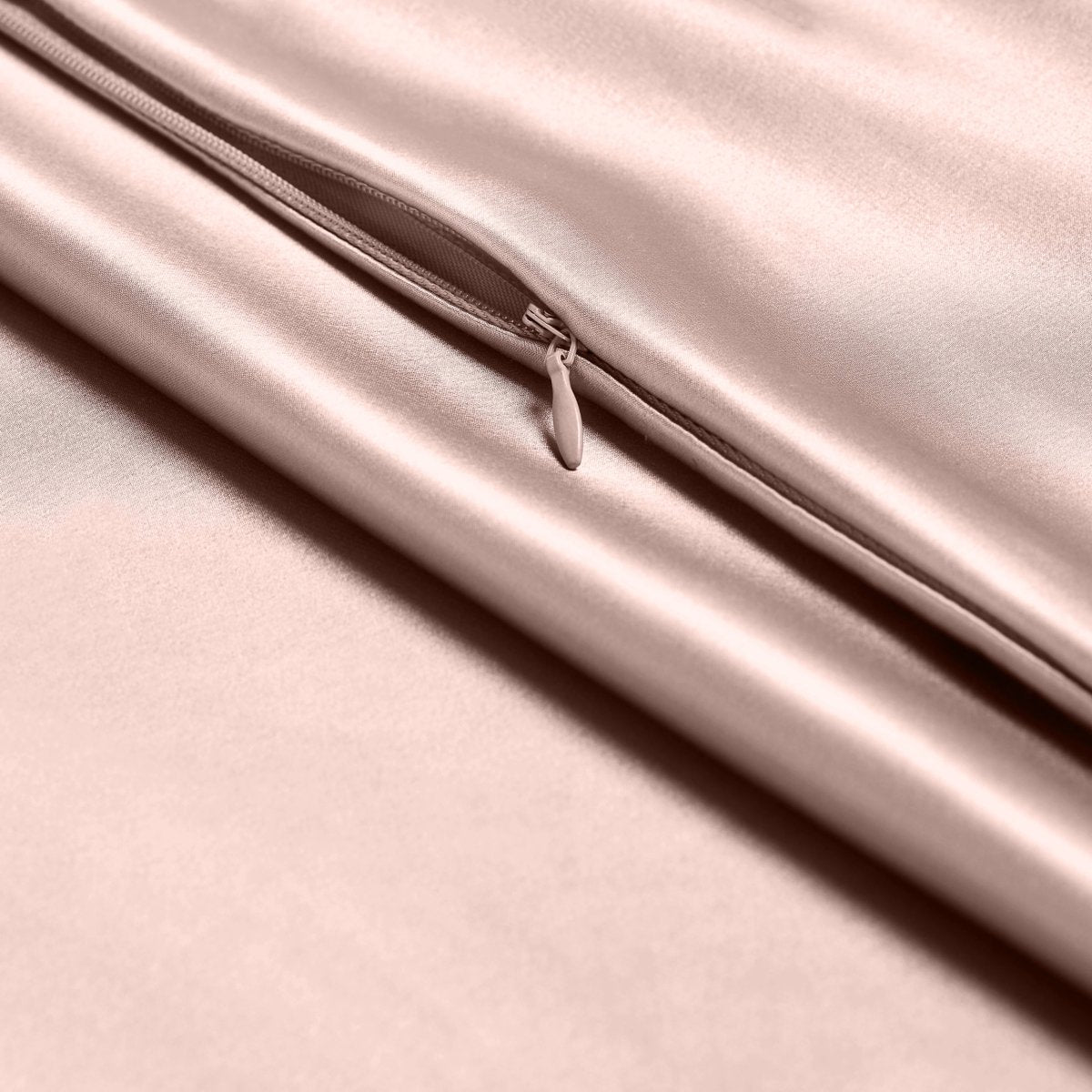 Close-up of poly satin pillowcase with a zipper
