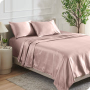 Satin sheets on a bed