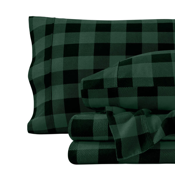 Flannel print sheets folded and stacked