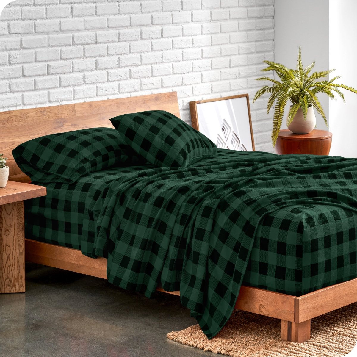 Flannel prints sheets on a bed