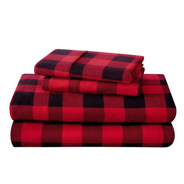 Flannel sheet set folded and stacked