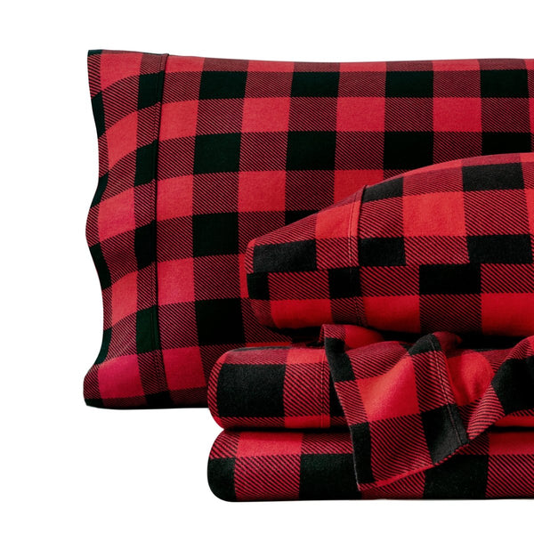 Flannel print sheets folded and stacked
