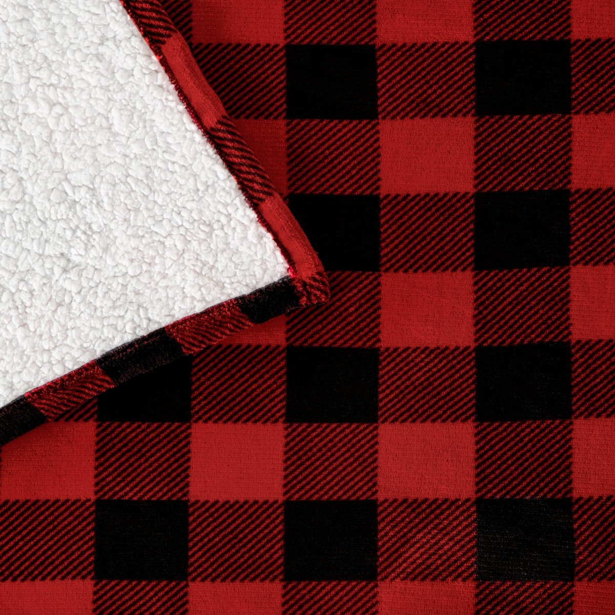 Close-up of both sides of a printed sherpa blanket