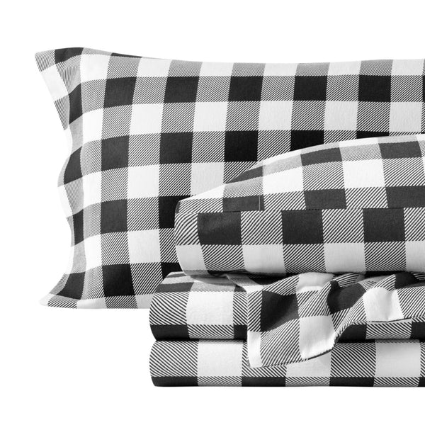 Flannel print sheets folded and stacked