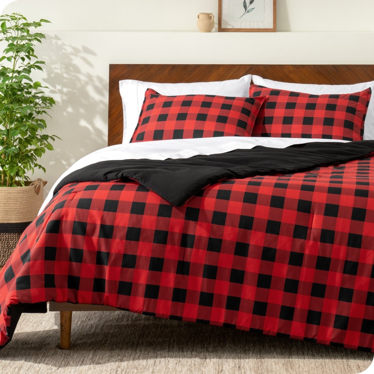 Buffalo plaid comforter set on a bed